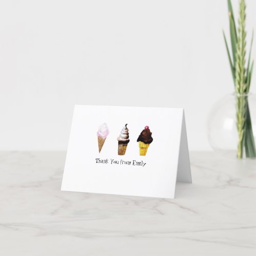 Watercolor Ice Cream Cones Hand_Drawn Pink Thank Y Thank You Card