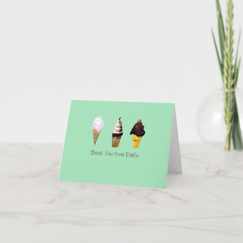 Watercolor Ice Cream Cones Hand_Drawn  Thank You Card