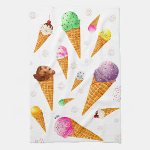Watercolor Ice Cream Cones Kitchen Towel