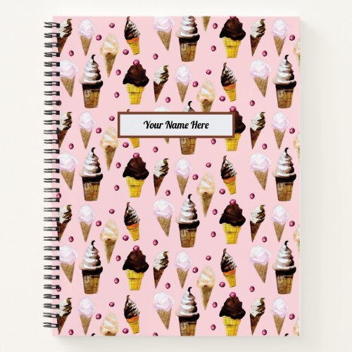 Watercolor Ice Cream Cones Personalized  Notebook