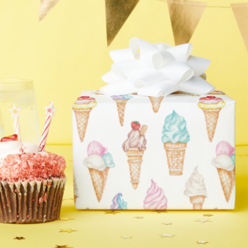 Watercolor Ice Cream Cones Wrapping Paper