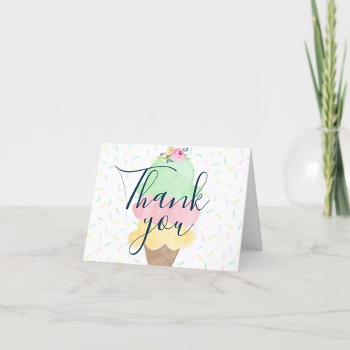 Watercolor Ice Cream Folding Thank You Cards