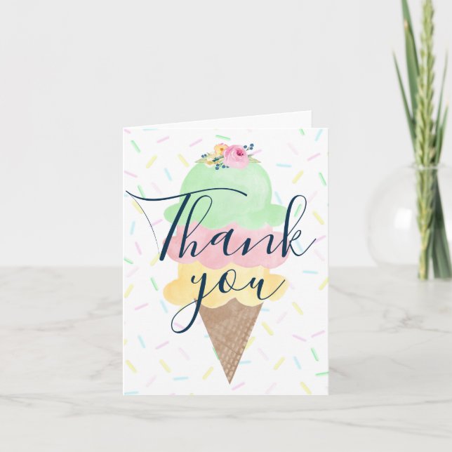 Watercolor Ice Cream Folding Thank You Cards (Front)