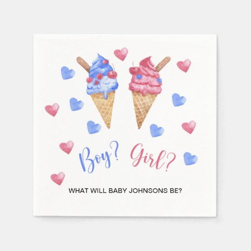 Watercolor Ice cream gender reveal Napkins