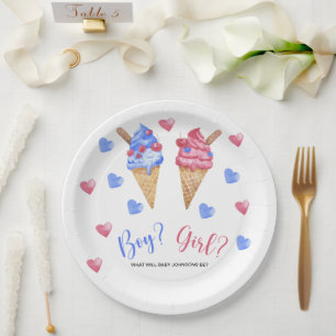 Watercolor Ice cream gender reveal Paper Plates
