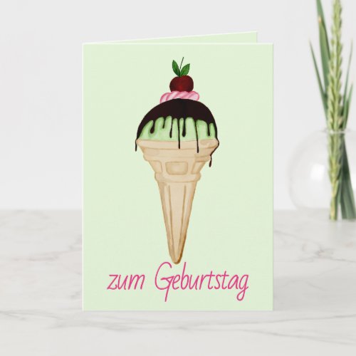 Watercolor Ice Cream German Birthday Card