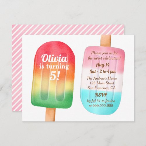 Watercolor Ice Cream Girls Birthday Party Invitation