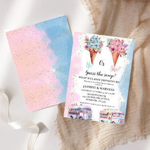 WaterColor Ice Cream Guess the gender reveal Invitation