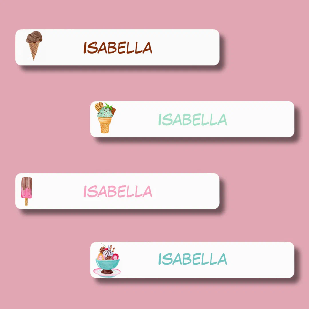Watercolor Ice Cream Name for School Kids Kids' Labels (Creator Uploaded)