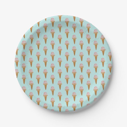 Watercolor Ice Cream Paper Plate turquoise