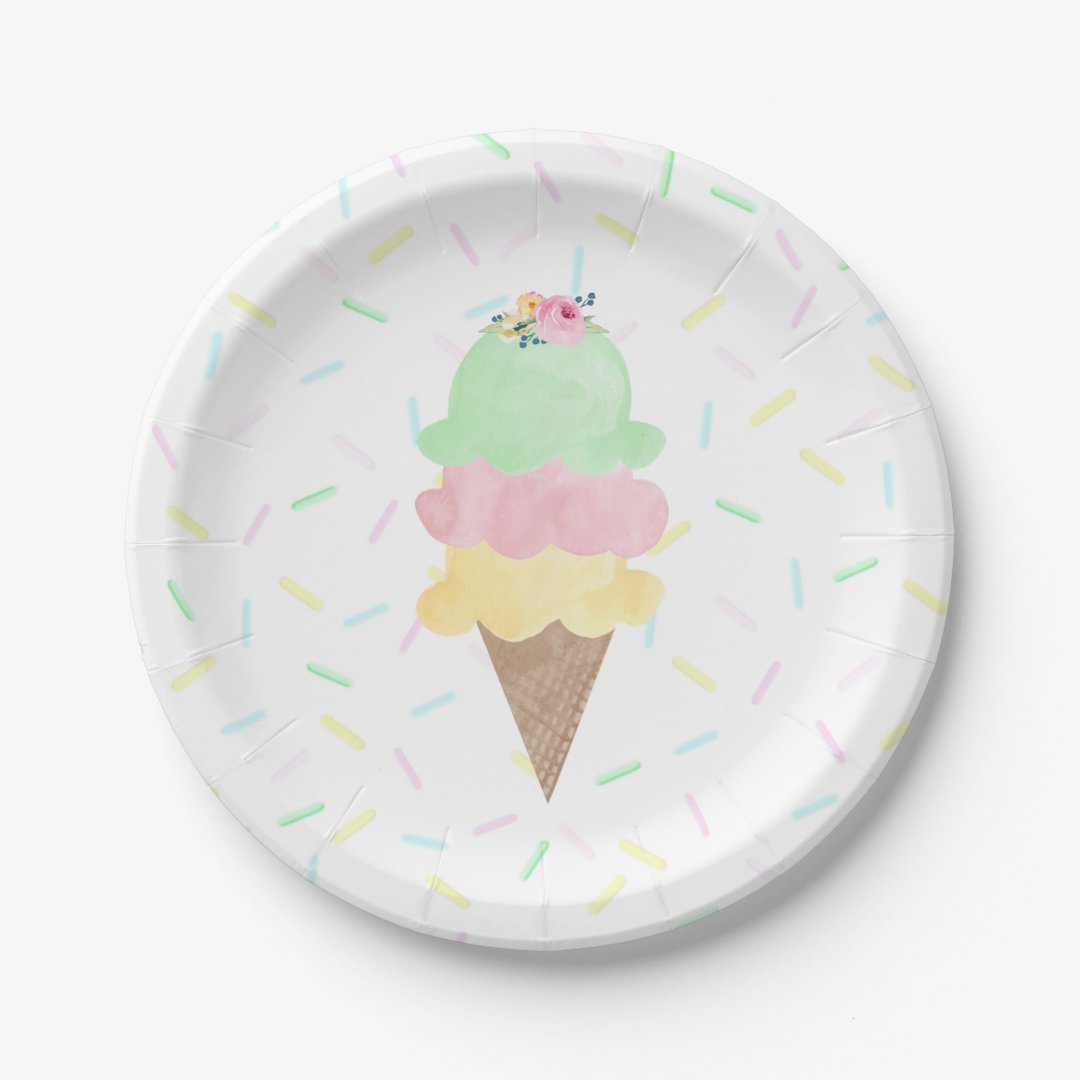 Watercolor Ice Cream Paper Plates | Zazzle