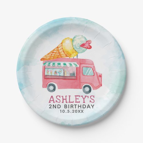 Watercolor Ice Cream Personalized Party Paper Plates