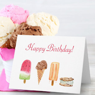 Watercolor Ice Cream & Popsicles Birthday  Card