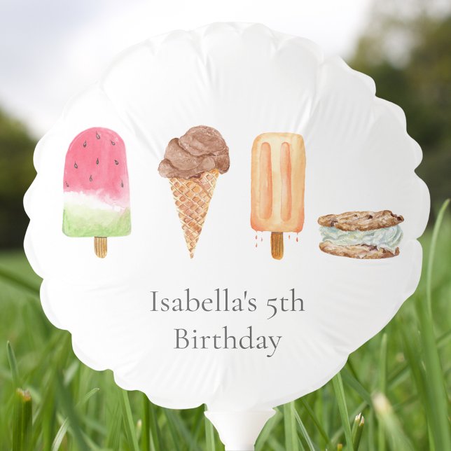 Watercolor Ice Cream & Popsicles Birthday Party Balloon (Creator Uploaded)
