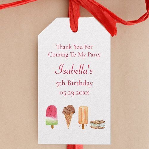 Watercolor Ice Cream  Popsicles Birthday Party Gift Tags