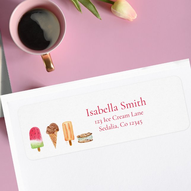 Watercolor Ice Cream & Popsicles Birthday Party Label (Creator Uploaded)