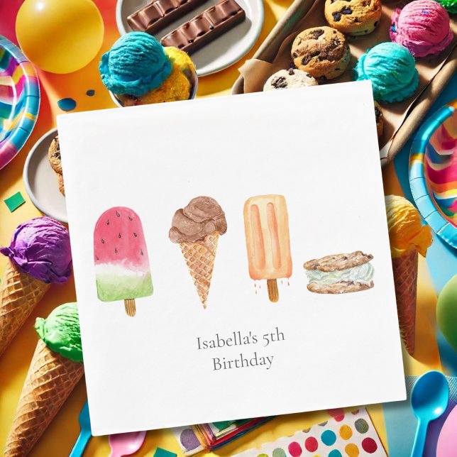 Watercolor Ice Cream & Popsicles Birthday Party Napkins (Creator Uploaded)
