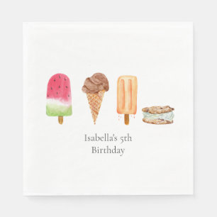 Watercolor Ice Cream & Popsicles Birthday Party Napkins