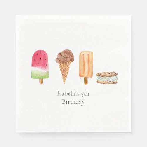 Watercolor Ice Cream  Popsicles Birthday Party Napkins