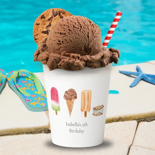 Watercolor Ice Cream  Popsicles Birthday Party Paper Cups