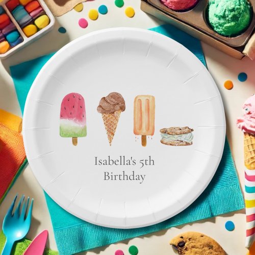 Watercolor Ice Cream  Popsicles Birthday Party Paper Plates