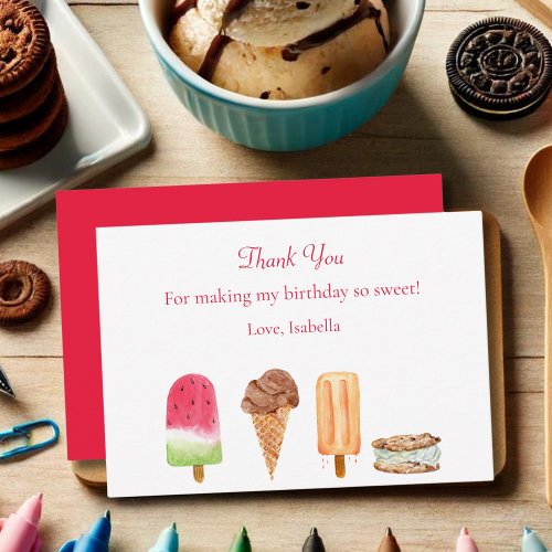 Watercolor Ice Cream  Popsicles Birthday Party Thank You Card