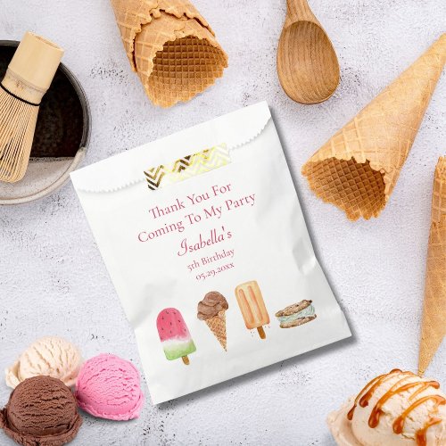 Watercolor Ice Cream  Popsicles Birthday Thanks Favor Bag