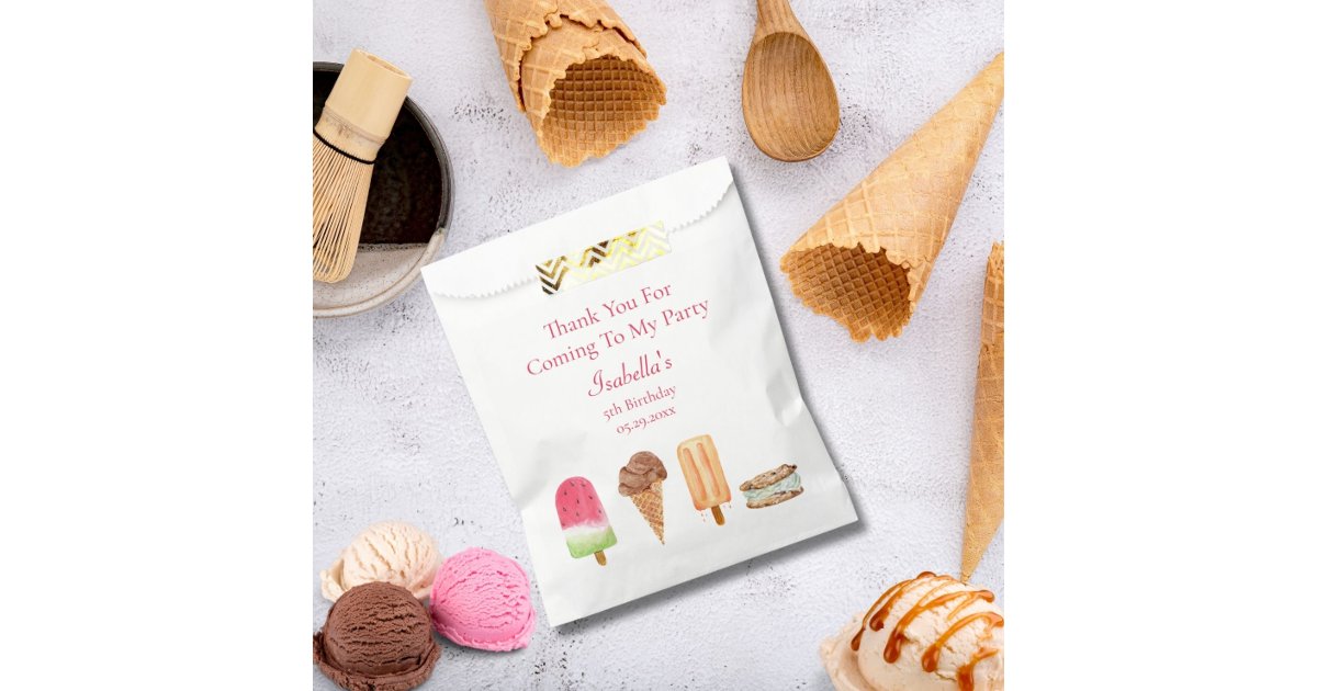 Watercolor Ice Cream & Popsicles Birthday Thanks Favor Bag