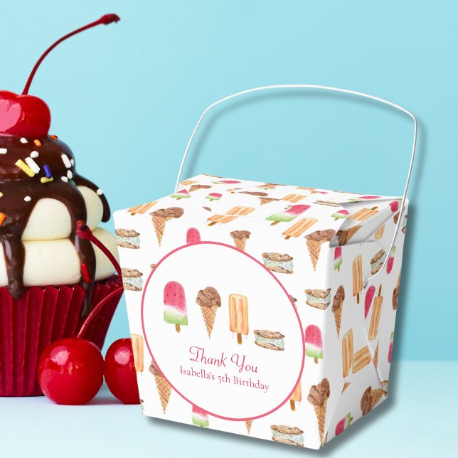 Watercolor Ice Cream & Popsicles Birthday Thanks Favor Boxes (Creator Uploaded)