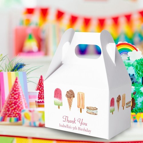 Watercolor Ice Cream  Popsicles Birthday Thanks Favor Boxes