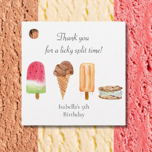 Watercolor Ice Cream & Popsicles Birthday Thanks Favor Tags