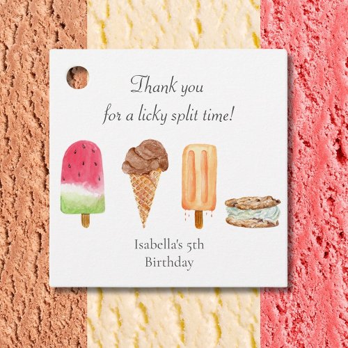 Watercolor Ice Cream  Popsicles Birthday Thanks Favor Tags