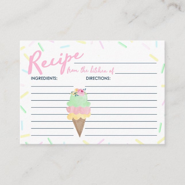 Watercolor Ice Cream Recipe Cards (Front)