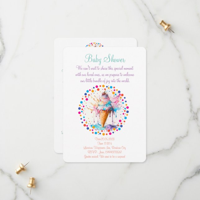 Watercolor ice cream  save the date (Front/Back In Situ)