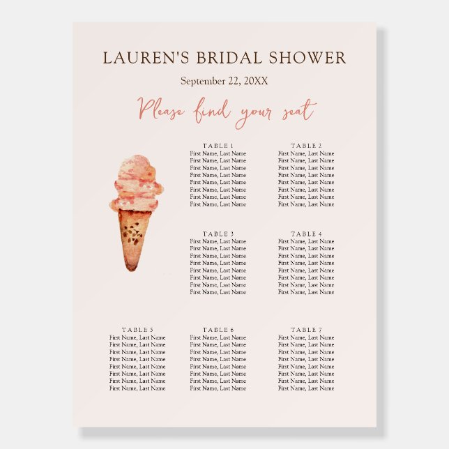 Watercolor Ice cream seating chart  Foam Board (Front)