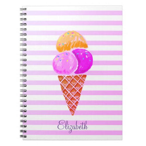 Watercolor Ice creamStriped Notebook