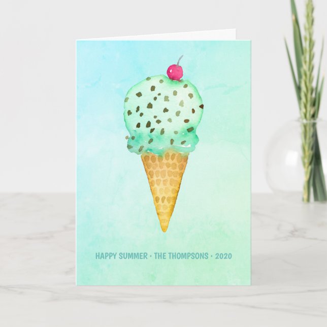Watercolor Ice Cream Summer Greeting Card (Front)