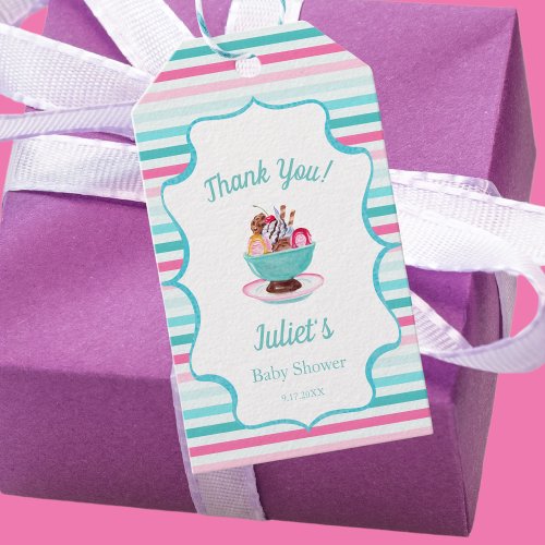 Watercolor Ice Cream Sundae Baby Shower Gift Tags