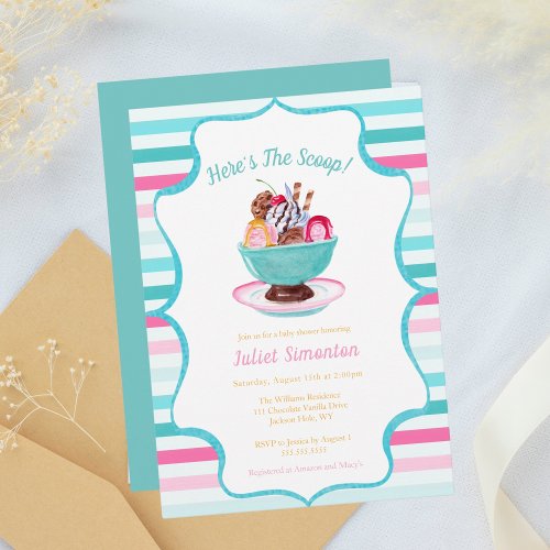 Watercolor Ice Cream Sundae Baby Shower Invitation