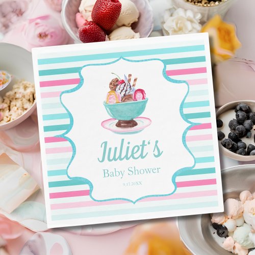 Watercolor Ice Cream Sundae Baby Shower Napkins