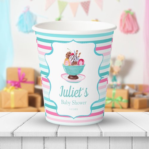 Watercolor Ice Cream Sundae Baby Shower Paper Cups