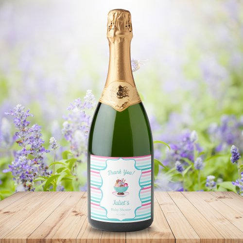 Watercolor Ice Cream Sundae Baby Shower Sparkling Wine Label