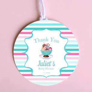 Watercolor Ice Cream Sundae Baby Shower Thank You Favor Tags