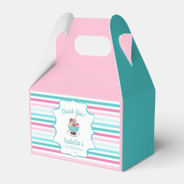 Watercolor Ice Cream Sundae Birthday  Favor Boxes (Front Side)