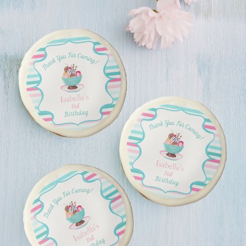 Watercolor Ice Cream Sundae Birthday Sugar Cookie