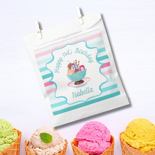 Watercolor Ice Cream Sundae Birthday Thank You Favor Bag