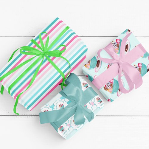 Watercolor Ice Cream Sundae Birthday  Wrapping Paper Sheets