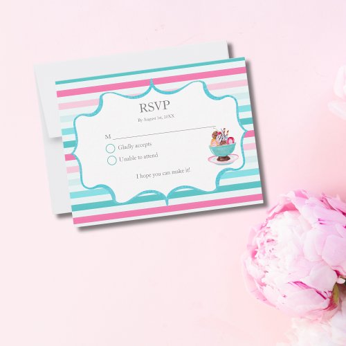 Watercolor Ice Cream Sundae Books For Baby RSVP Card