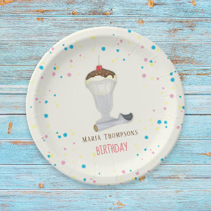 Watercolor Ice Cream Sundae Cute Rustic Custom Paper Plates