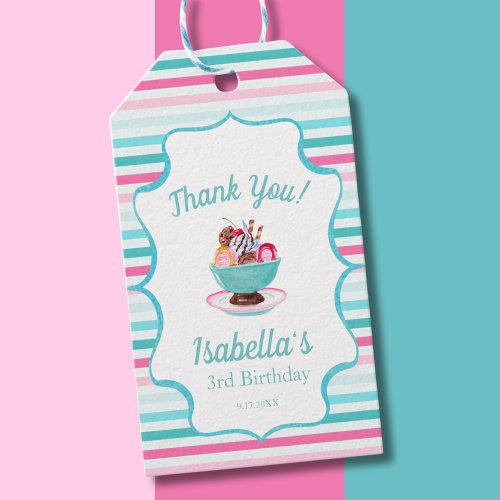 Watercolor Ice Cream Sundae Thank You Birthday Gift Tags
